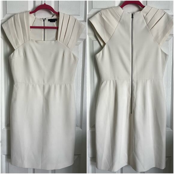 Alice and Olivia Kiro Pleated Shoulder Dress size 12 Ecru Off White - Picture 3 of 10